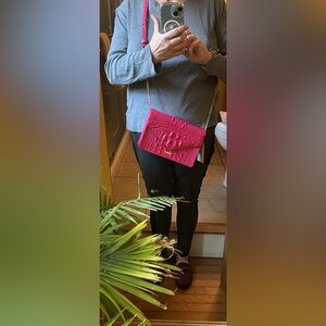 Brahmin Pink Crocodile Embossed Clutch with detachable strap